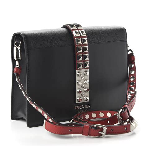 prada shoulder elektra calfskin saffiano black red|PRADA Saffiano City Calfskin Studded Large Elektra Shoulder .